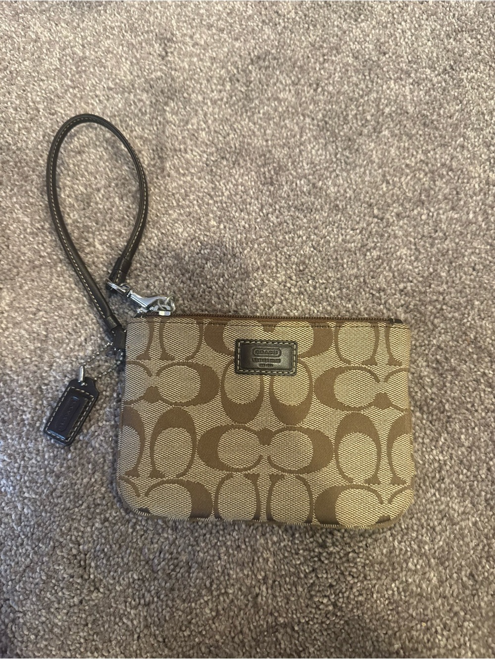 Coach Signature Canvas Wristlet in Khaki and Brown
